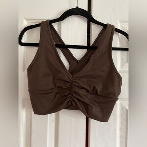 ALO Yoga Chocolate Ruched Sports Bra